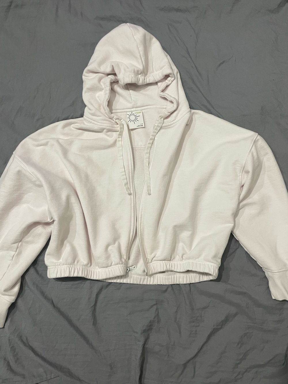 Light Pink/White Cropped Zip Hoodie